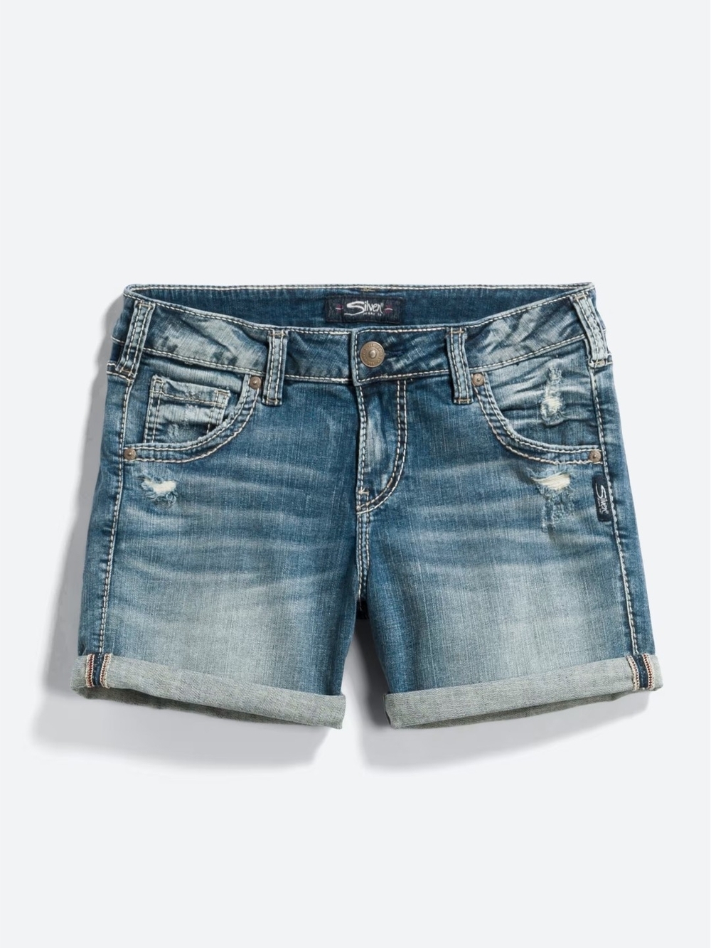 Silver Jeans Co. Sam Distressed Boyfriend Shorts - Size 12
